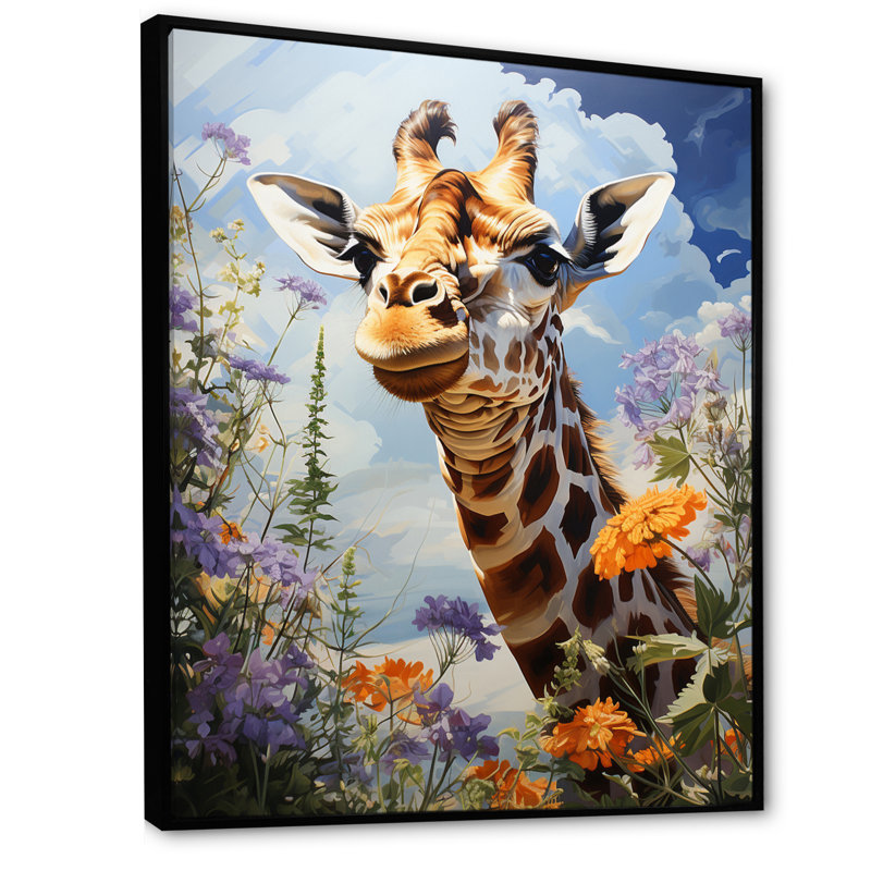 Girafe élégante, reproduction d'art sur toile, H 44 po x l 34 po x P 1,5 po, Cadre flottant noir