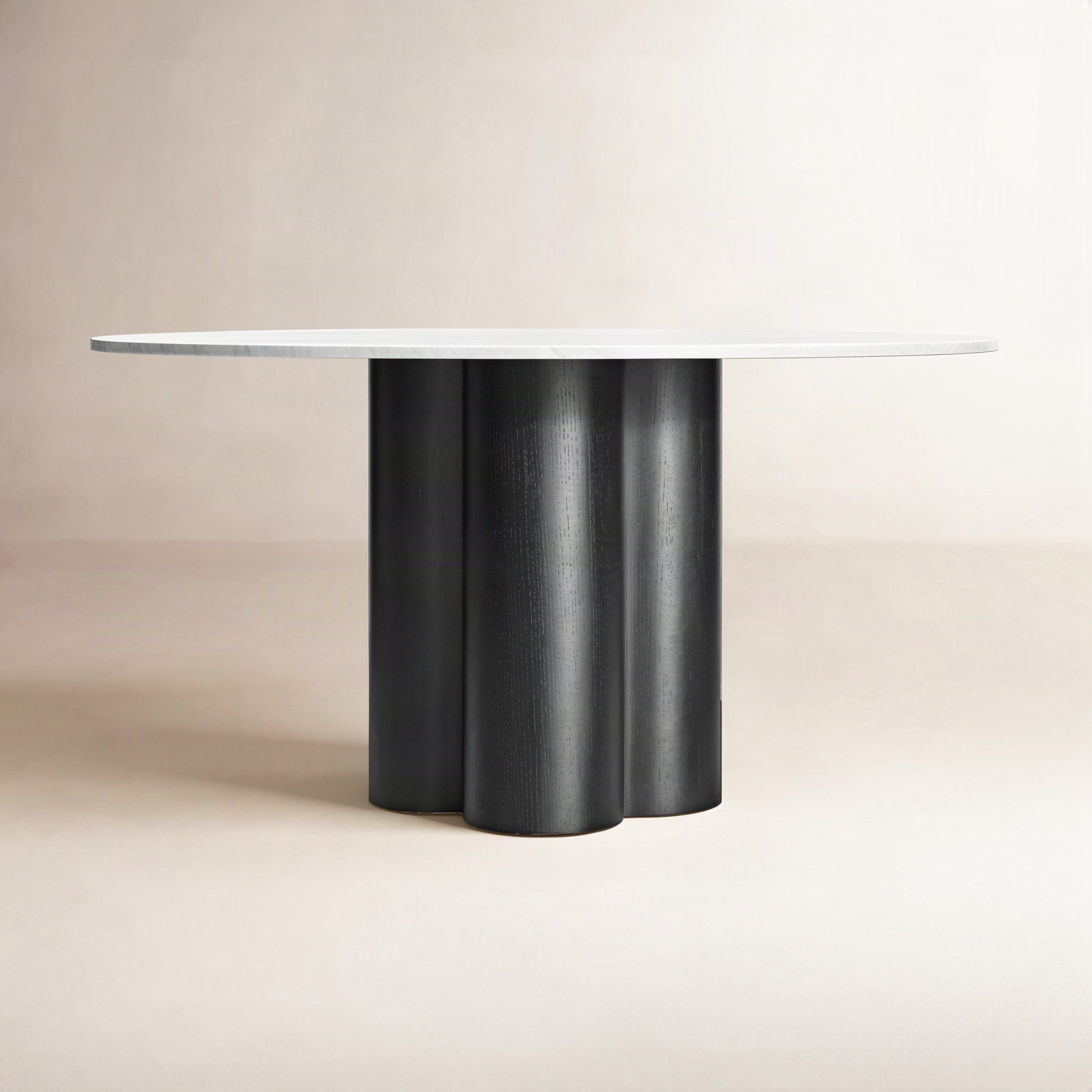 4 Quarter Round Marble Dining Table, Black Ash, 48" W x 48" L