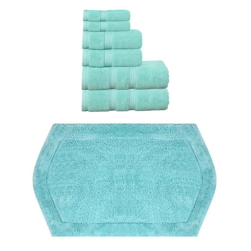 Ensemble de serviettes 100% coton et tapis de bain 1 pièce Bryd Collection, Turquoise