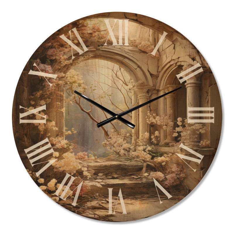 Grande horloge murale en bois surréelle - ruines antiques II, Large