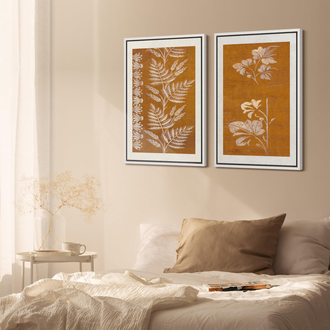 Minimal Botanical "Abstract Floral Plants Silhouette Pictures Framed Canvas Print 2 Pieces Wall Art IDEA4WALL Frame 