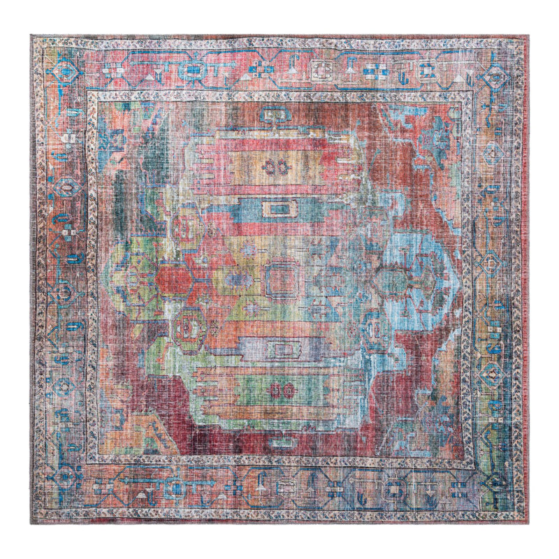 Tapis oriental beige / rose / bleu Engle, Carré 7 pi 3 po