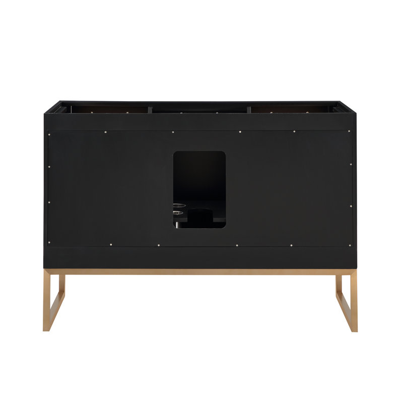 Markham 48'' W Single Vanity, Midnight Black, White Quartz, Satin Brass