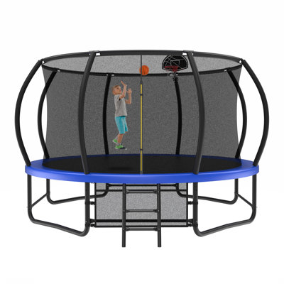 Trampoline 14FT avec enceinte - Trampolines récréatives avec échelle et revêtement anti-rouille, trampoline extérieur homologué ASTM pour enfants
