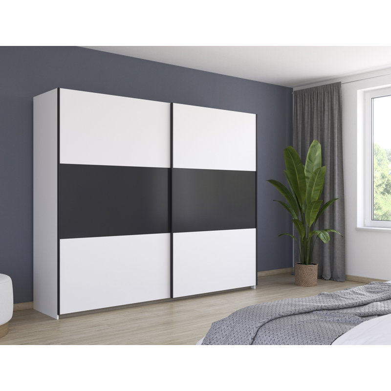 Neo 2 Door Manufactured Wood Wardrobe, 210cm H x 261cm W x 59cm D, Premium, Alpine white/Grey metallic