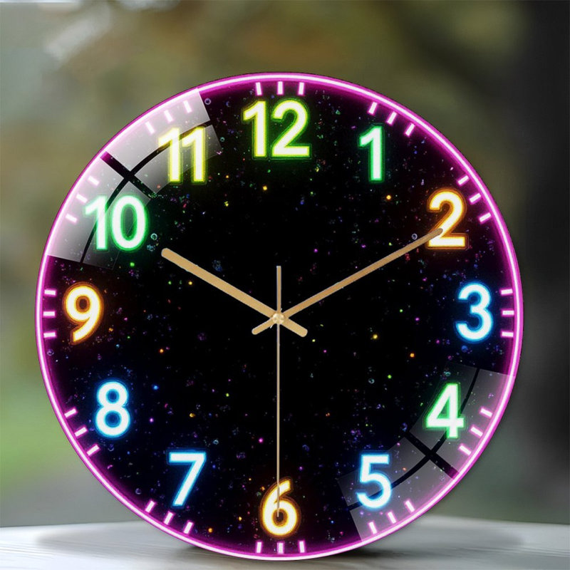 Horloge murale néon à DEL avec rétroéclairage coloré et art moderne - Horloge murale moderne en verre 12 po