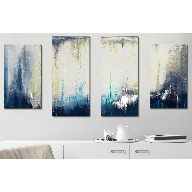 "Marine Blue Illusion II" par Patricia Pinto, ensemble de 4 reproductions sur toiles, H 30 po x l 56 po x P 1 po