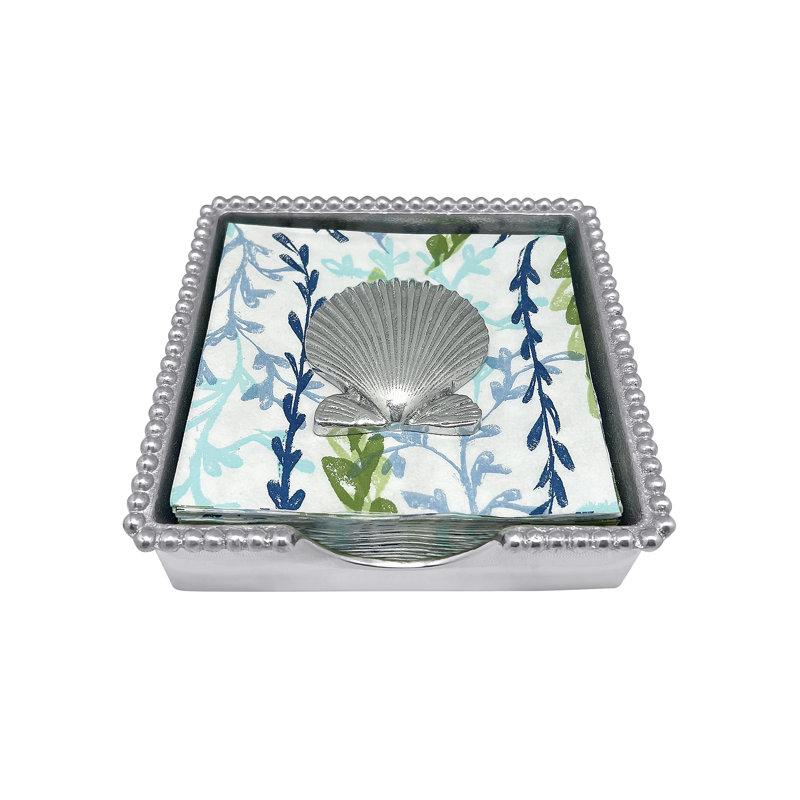 Scallop Shell Beaded Aluminum Napkin Holder with Nautical Napkins