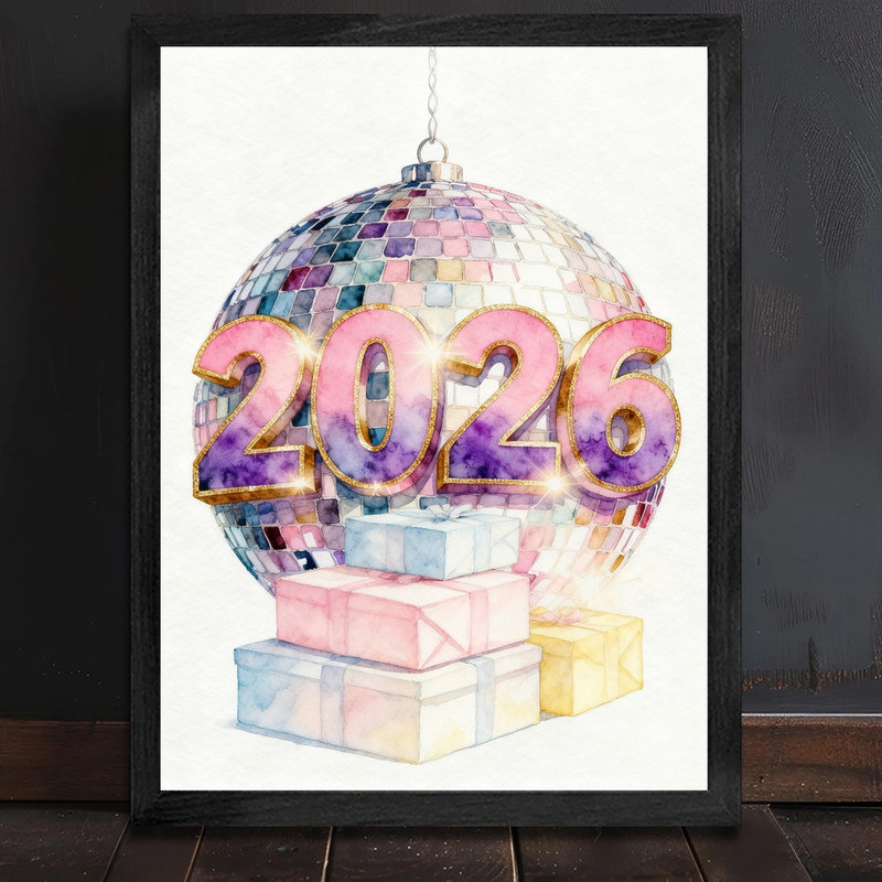 Reproduction d'art encadrée noire encadrée noire, nouvel an 2026, H 11 po x l 9 po