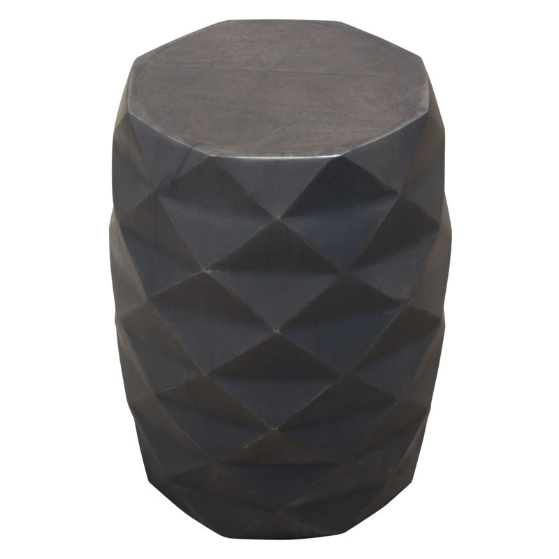 Table d'appoint en bois de manguier massif Fig au fini gris avec motif géométrique