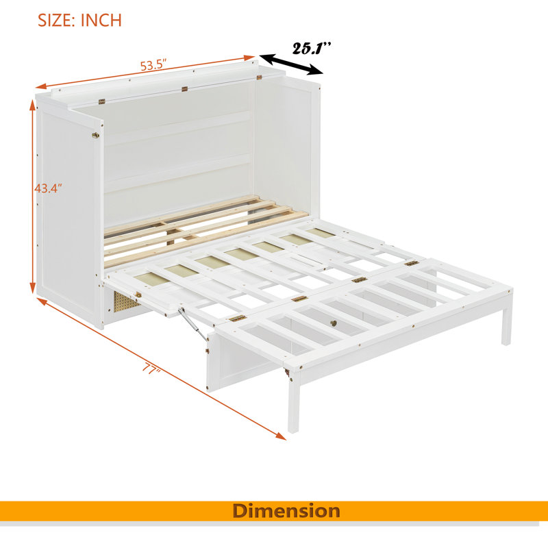 Full Size Murphy Bed With Large Drawers, White
