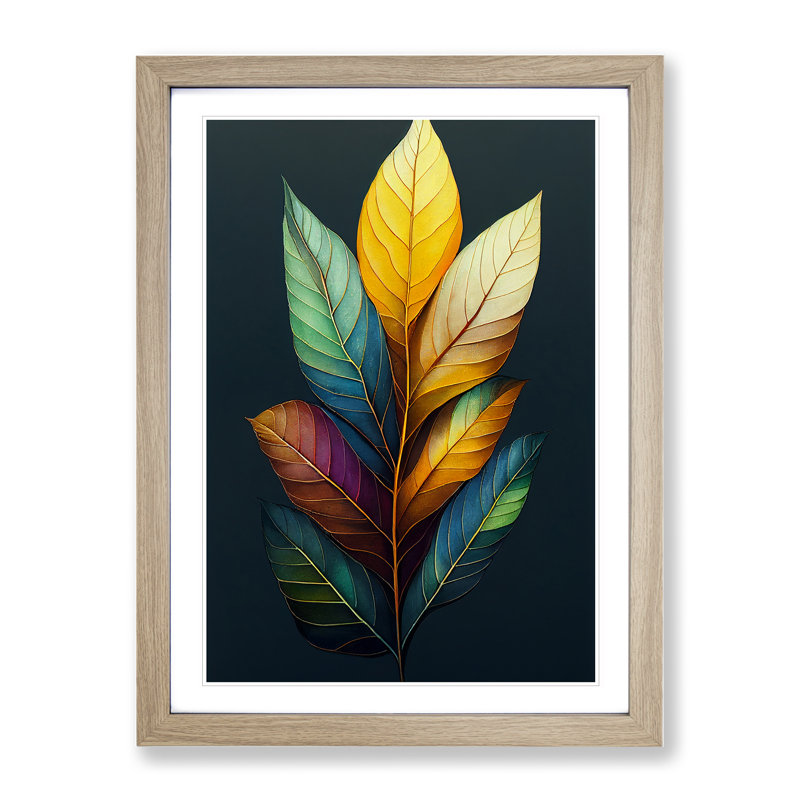 Serene Leaves - Single Picture Frame Print, 46cm H x 34cm W x 2cm D, Oak