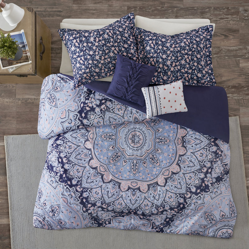 Ensemble de housse de couette en microfibre Vanmatre Blue, Housse de couette simple et 3 pièces supplémenta