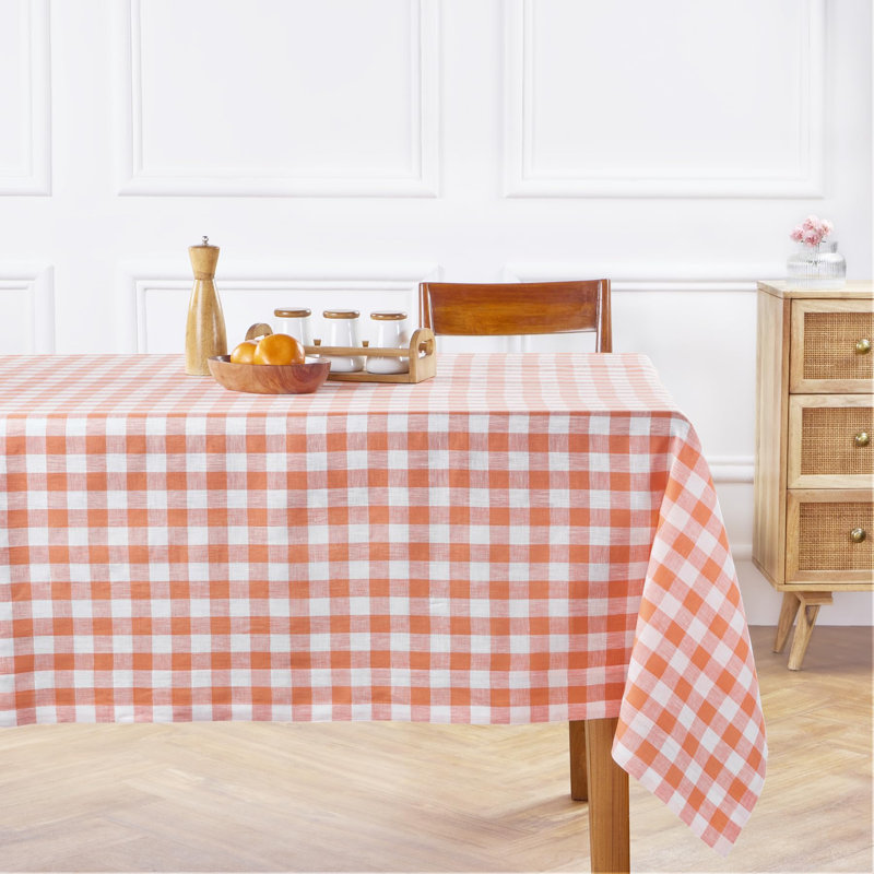 Buffalo Check - 100% Pure Linen Tablecloth, 90" L x 60" W, Checkered, Burgundy/White