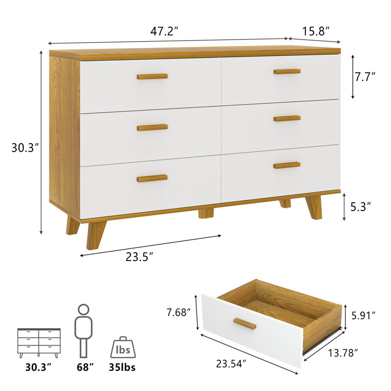 Commode 6 tiroirs large blanche