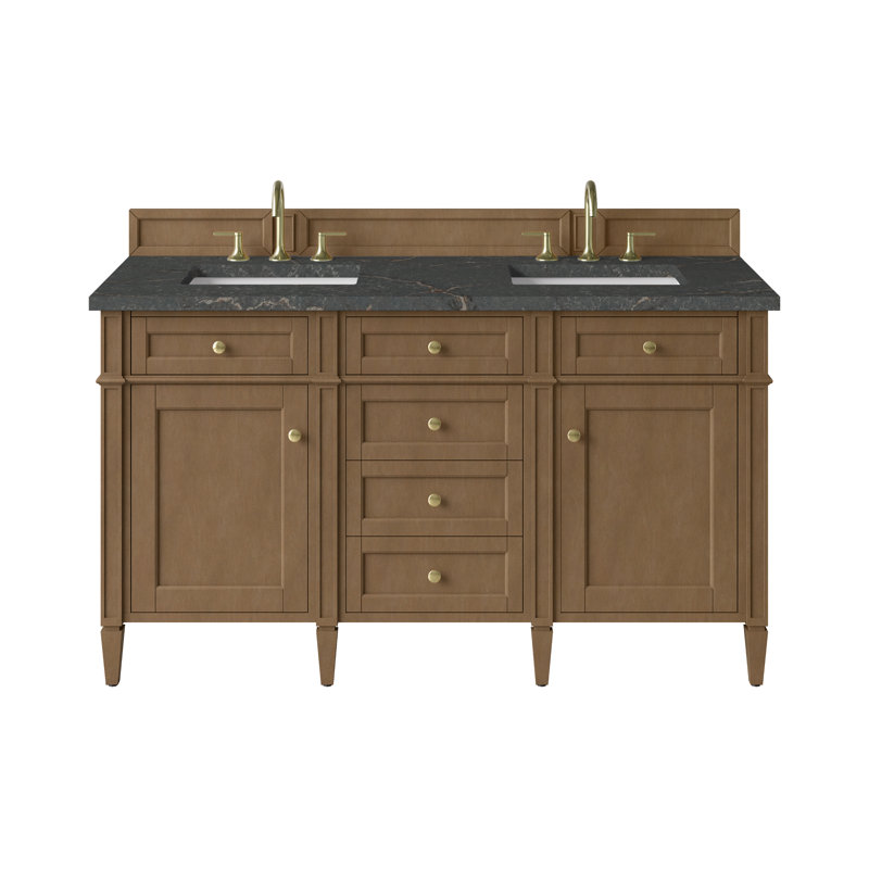 Brittany 60 in. Double Vanity, Pecan, Parisien Bleu