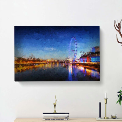 The London Eye & Thames River In Abstract - Wrapped Canvas Painting