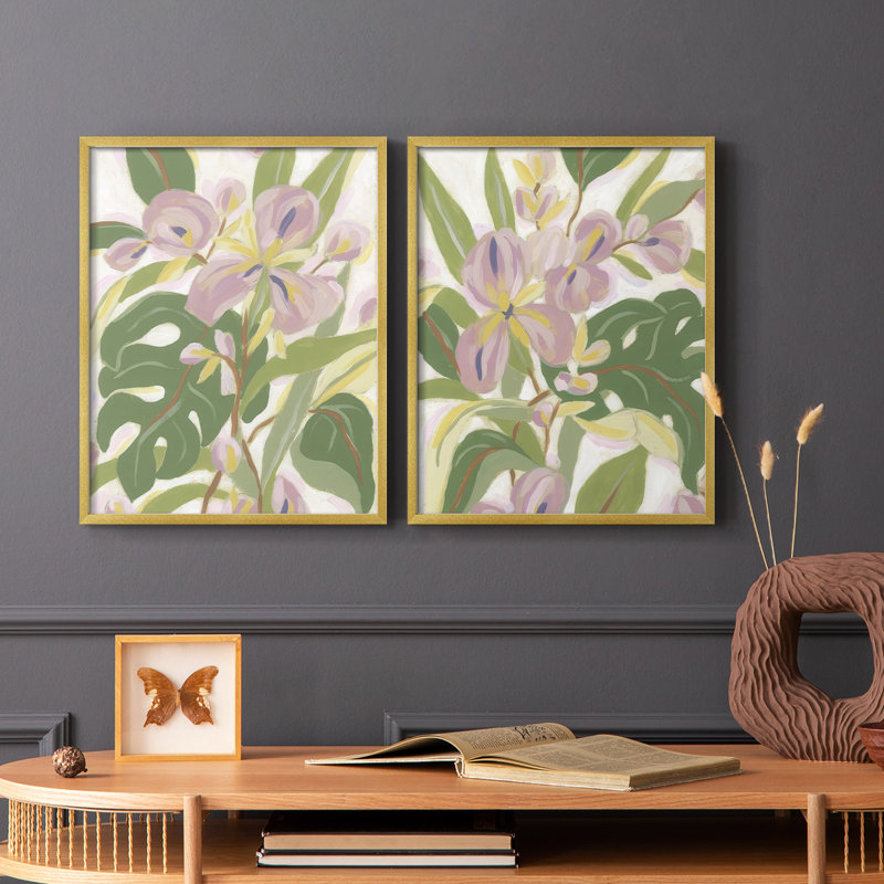 Impression encadrée Brushy Tropical Orchid I-Premium - prête à être accrochée - aucun clou requis - aucun clou requis, Doré