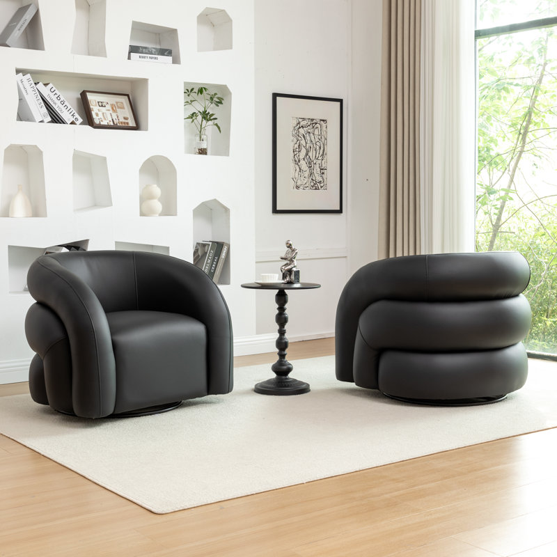 Fauteuil demi-tonneau pivotant en cuir artificiel, Noir