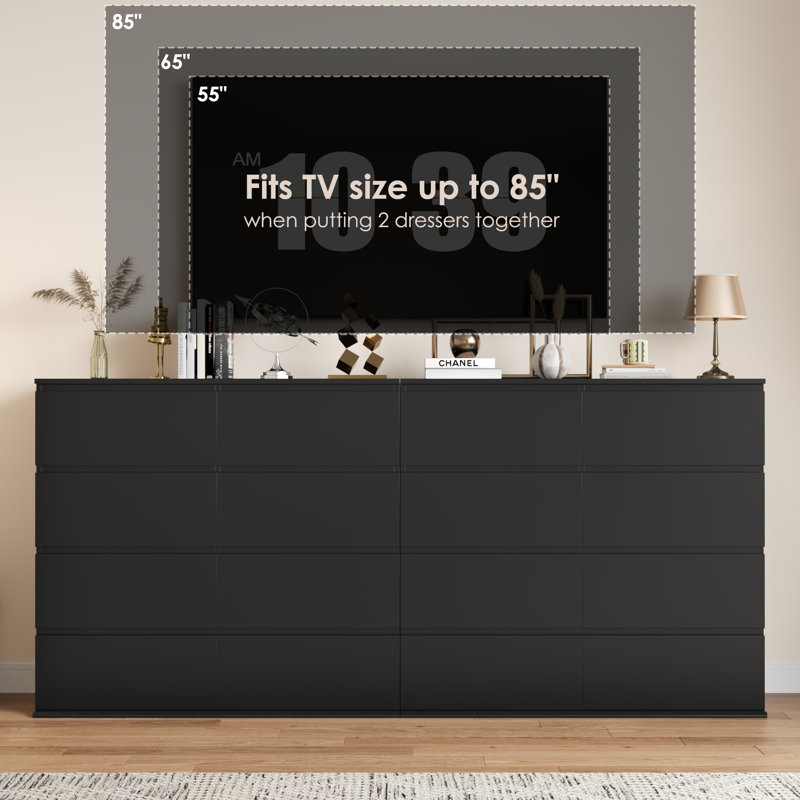 Commode double 8 tiroirs l 41,3 po, Noir