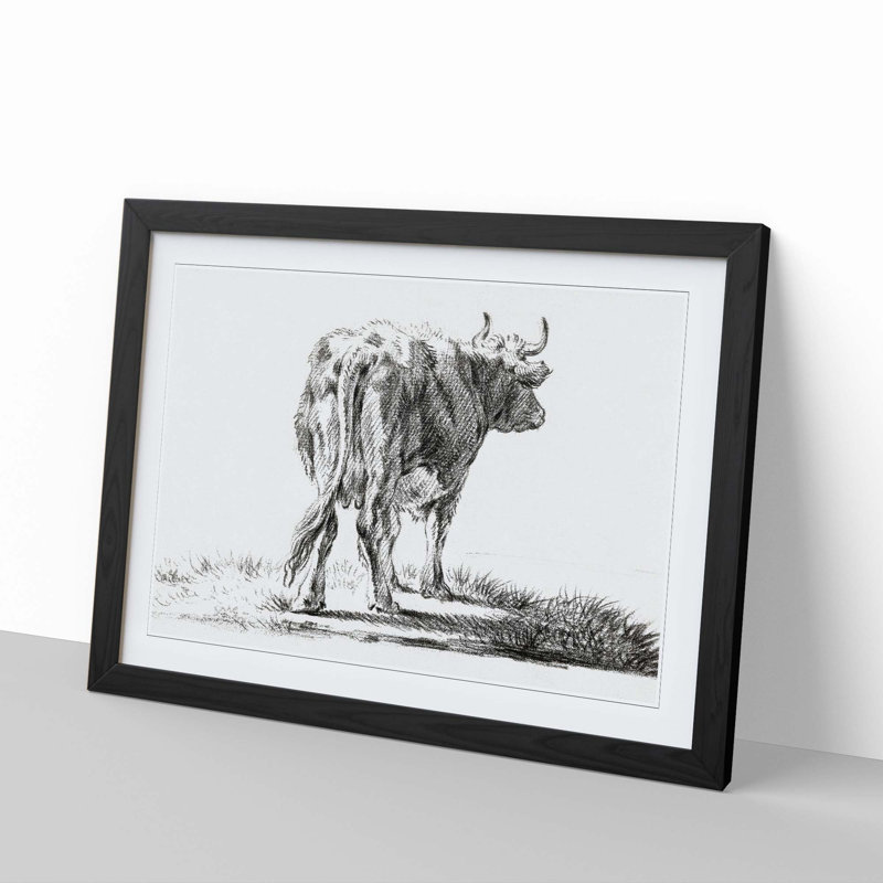 The Rear of a Cow by Jean Bernard - Picture Frame Drawing Print, 48cm H x 65cm W x 2cm D, Black Framed