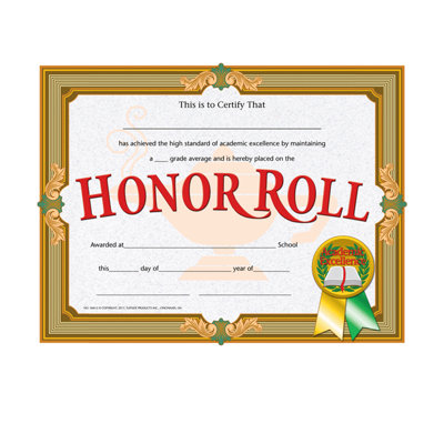 Honor Roll Certificate