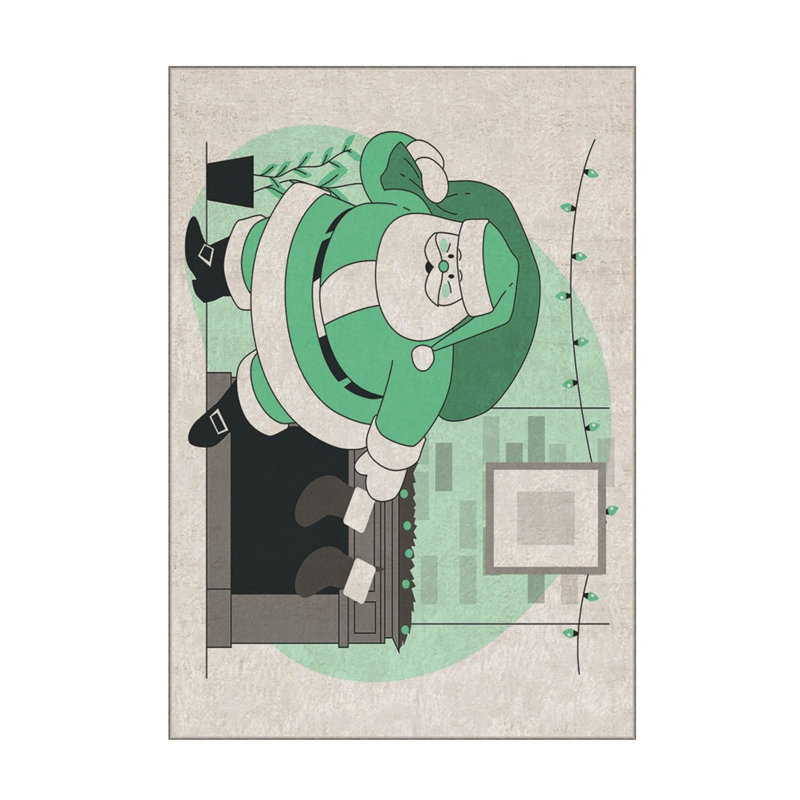 Tapis rectangulaire tissé à la machine en polyester Felix noir / blanc / vert, Rectangle 5 pi 3 po x 7 pi 7 po