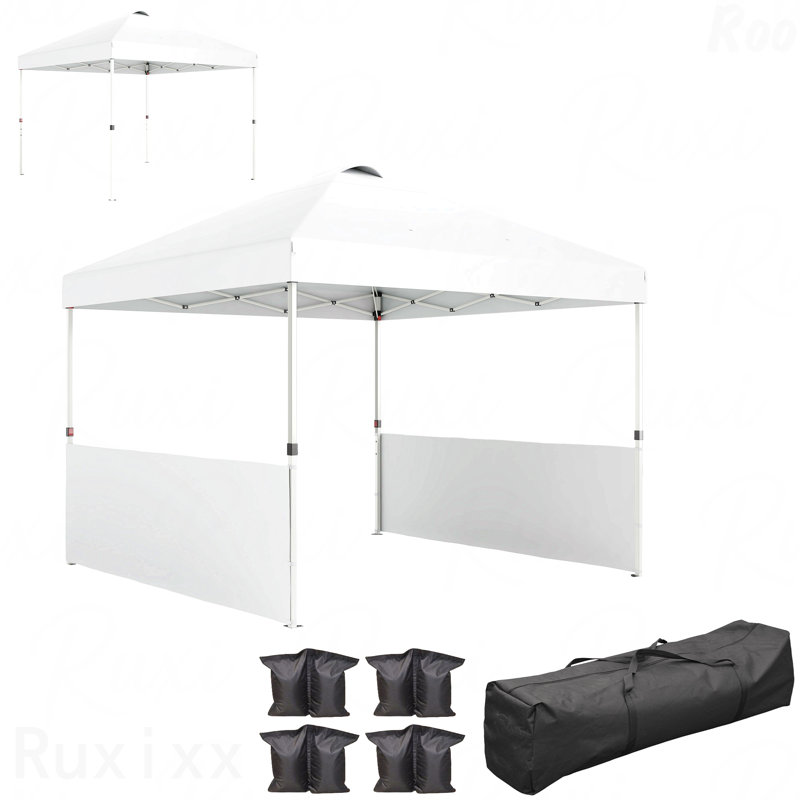 10X 10 Ft Party Tent Pop Up Canopy Tent With 2 Half Sidewalls With Wheeled Carry Bag