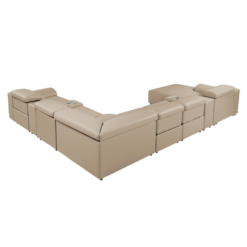 Canapé modulaire en forme de L 8 pièces DivanItalia, Cuir véritable crème, Left Hand Facing