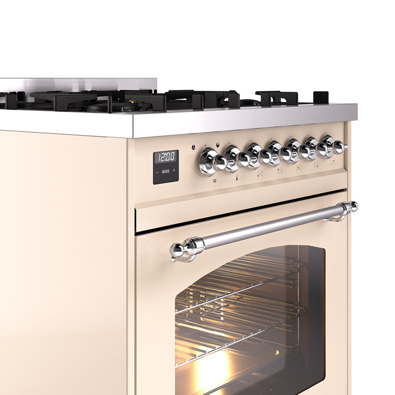 ILVE Nostalgie II 30 in Dual Fuel Range, Antique White/Chrome, Natural Gas