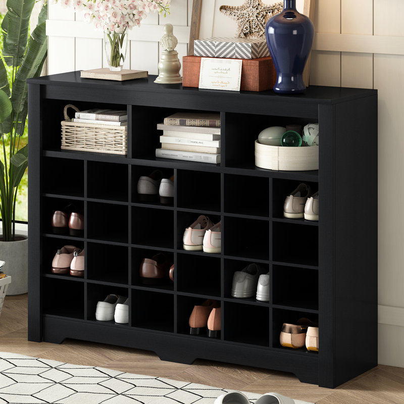 Black Shoe Cabinet With 24 , Sleek And Versatile For Home Use Sideboard, Modern Design Bedroom Living Room, Black