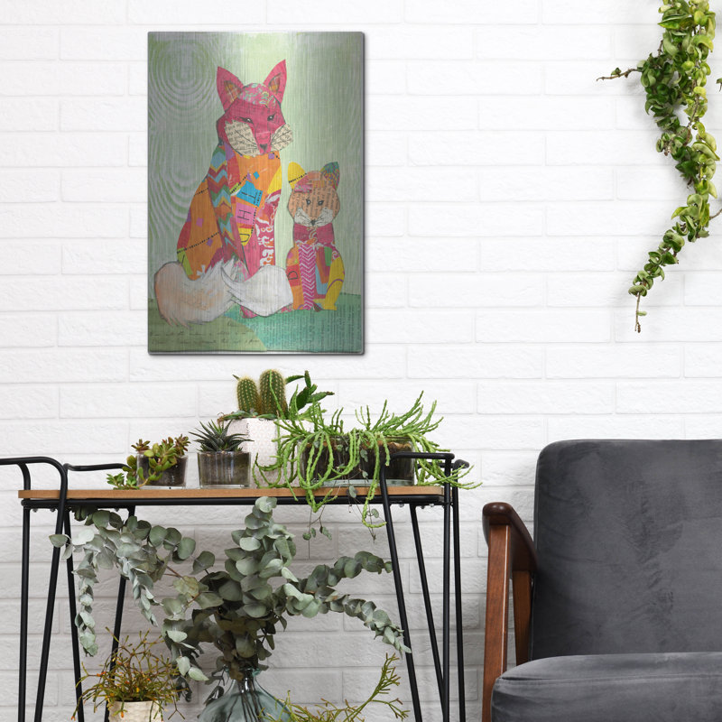 «Fox Family» par Courtney Prahl sur métal, H 16 po x l 12 po