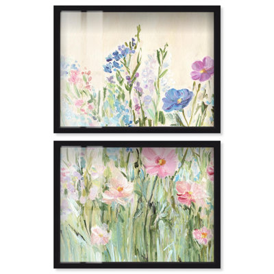 «Soft Blooms I - Ira Colmeva Petworth», grande reproduction de boîte-cadre 2 pièces par Art Remedy, cadre noir, 48 x 36