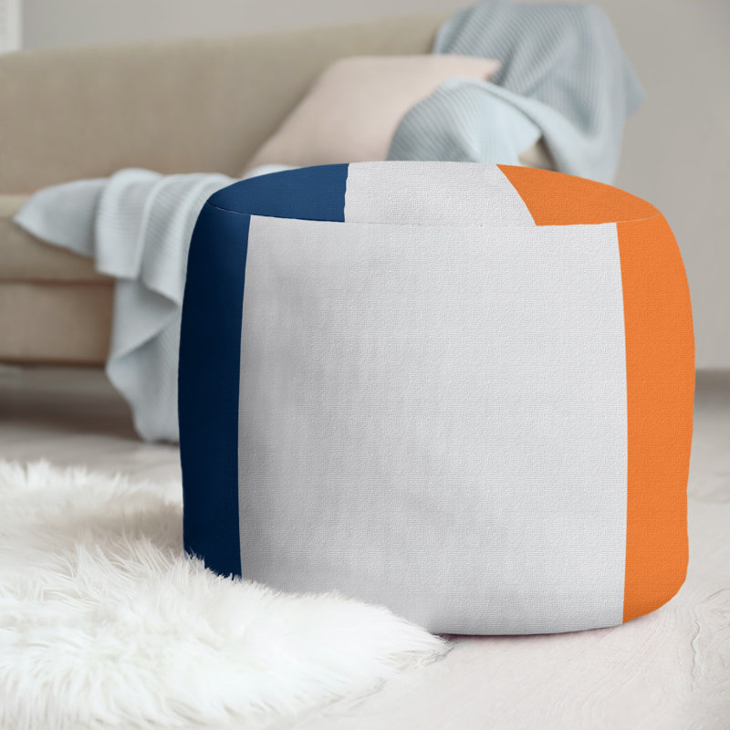 Upholstered Ottoman, Navy/Grey/Orange