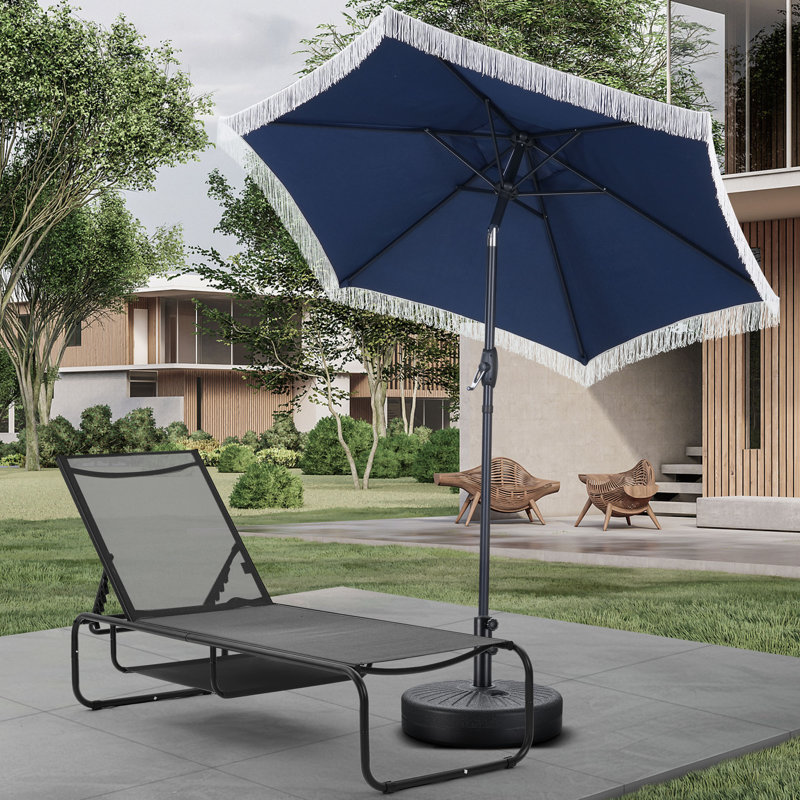 Ensemble de chaises longues d'extérieur 2 pièces avec parasol, Noir