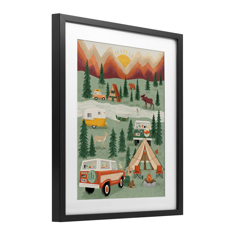 «Great Outdoor Campground», impression sous verre encadrée, conception de Jilly Jack Designs, Cadre noir minuit