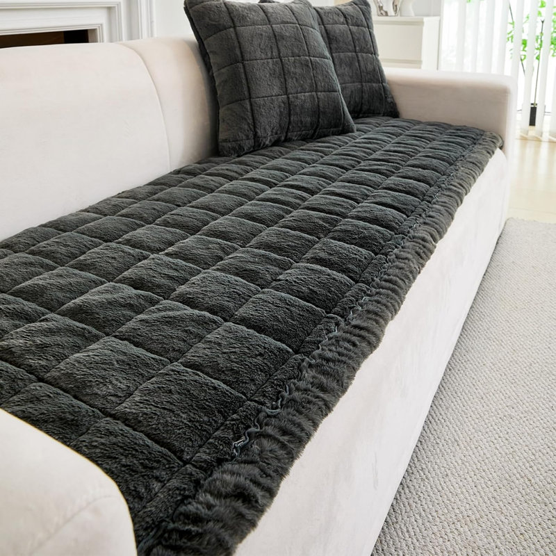 Box Cushion Sofa Slipcover, Dark Grey