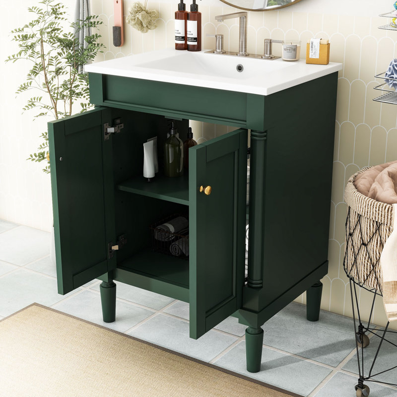 Meuble-lavabo simple 24 po avec plateau en céramique Sunde, Vert