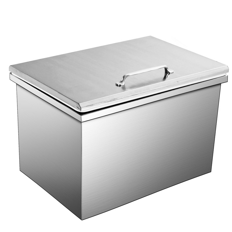 30L Upgraded Drop-In Stainless Steel Ice Chest, Commercial Ice Bin with Hinged Cover, Drain Pipe & Plug, Outdoor Kitchen Cooler for Wine & Beer
