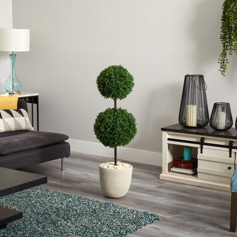 4ft. Boxwood Double Ball Topiary Artificial Tree in Oval Planter UV Resistant (Indoor/Outdoor)