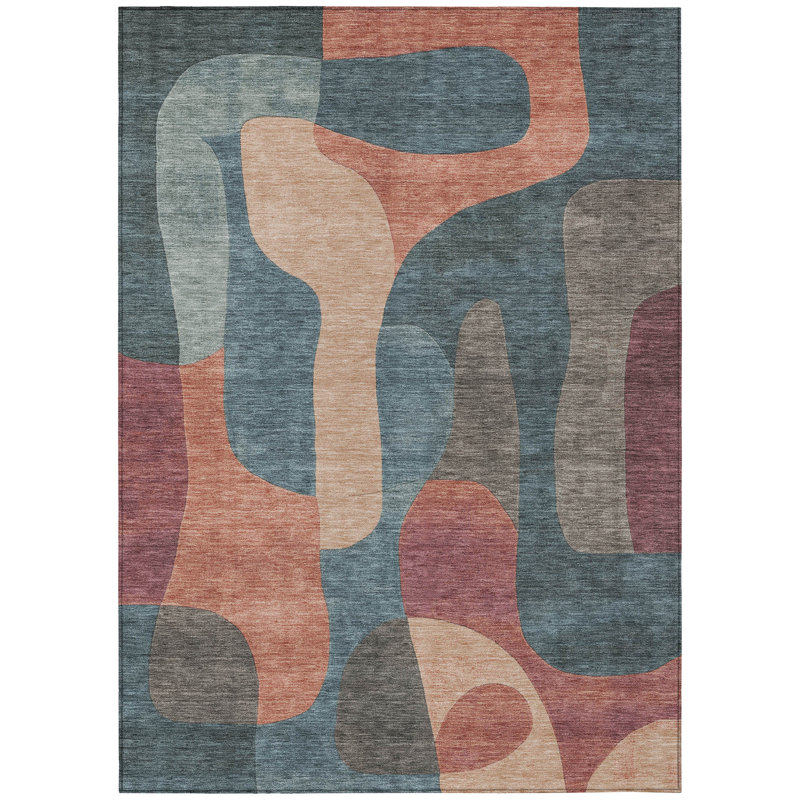Machine Washable Indoor/Outdoor Xhevrie Sage Rug, Rectangle 3' x 5'