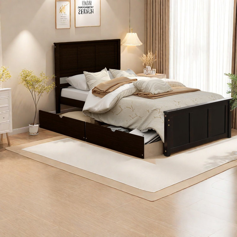 Lit plateforme simple peu encombrant, bois de pin et bois aggloméré, espresso moderne pour la maison