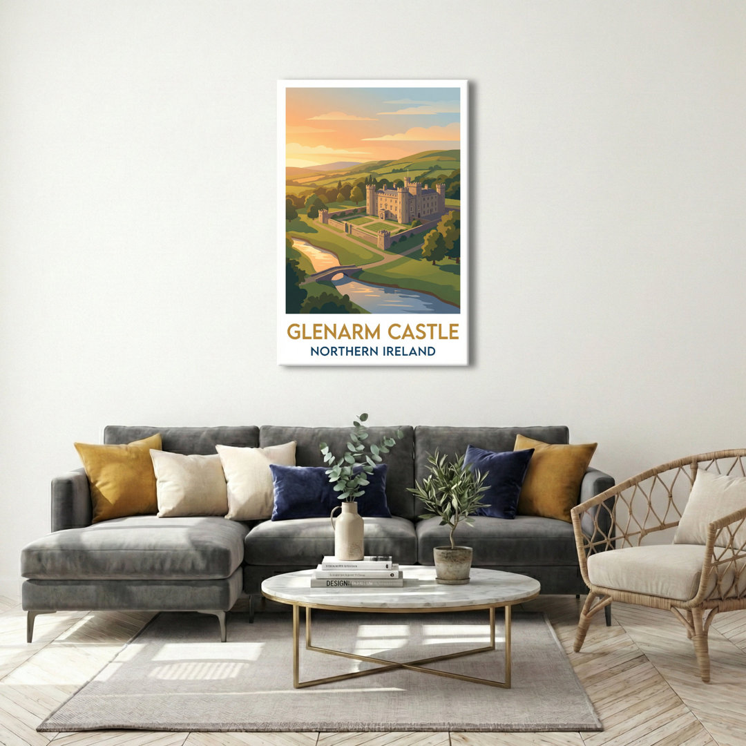 Glenarm Castle, Northern Ireland - Romantic Travel Poster Of Historic Coastal Castle. Giclee Print On Wrapped Canvas. Wall Art, Home Decor - Castles &