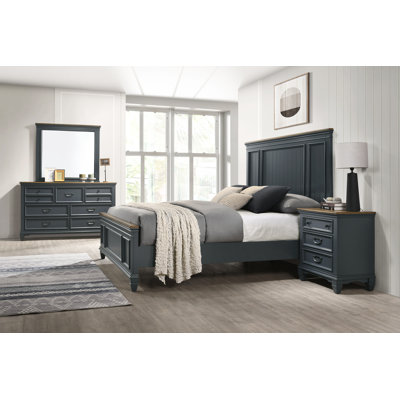 Semaj Wood Bedroom Set With Shiplap Panel Bed, Dresser, Mirror, and Nightstand by Laurel Foundry Modern Farmhouse