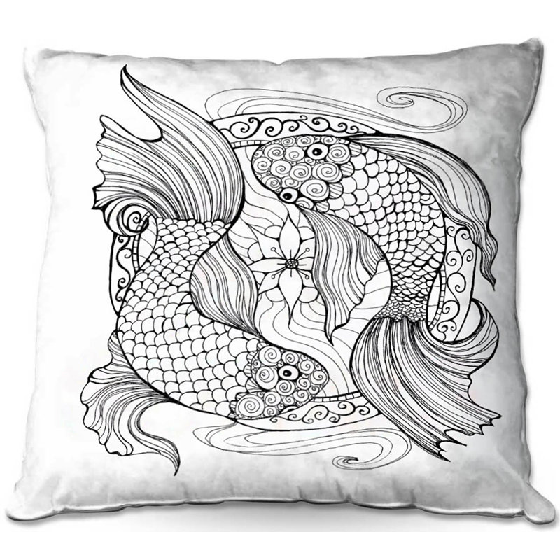 Coussin décoratif à deux poissons couch, 16 po x 1 po