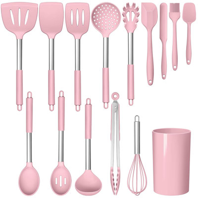 15 Pcs Silicone Cooking Utensil Set, Non-stick Heat Resistant, Dishwasher Safe, Bpa Free, Pink