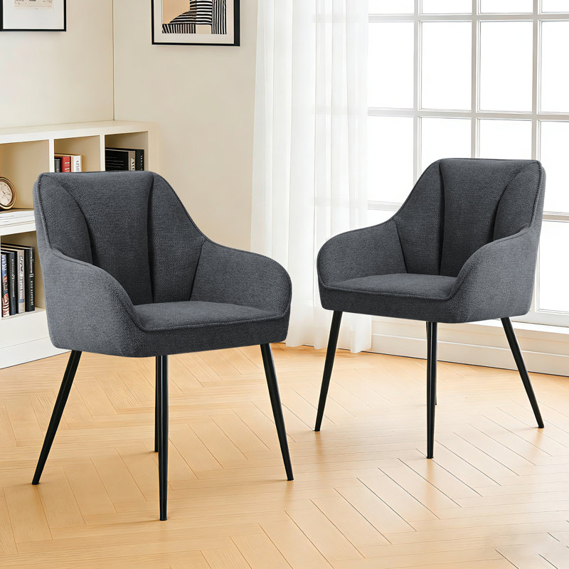 Scandinavian Soft Textured Armchair Upholstered with Thickened Cushion Dining Chair, Heathered Charcoal, 2