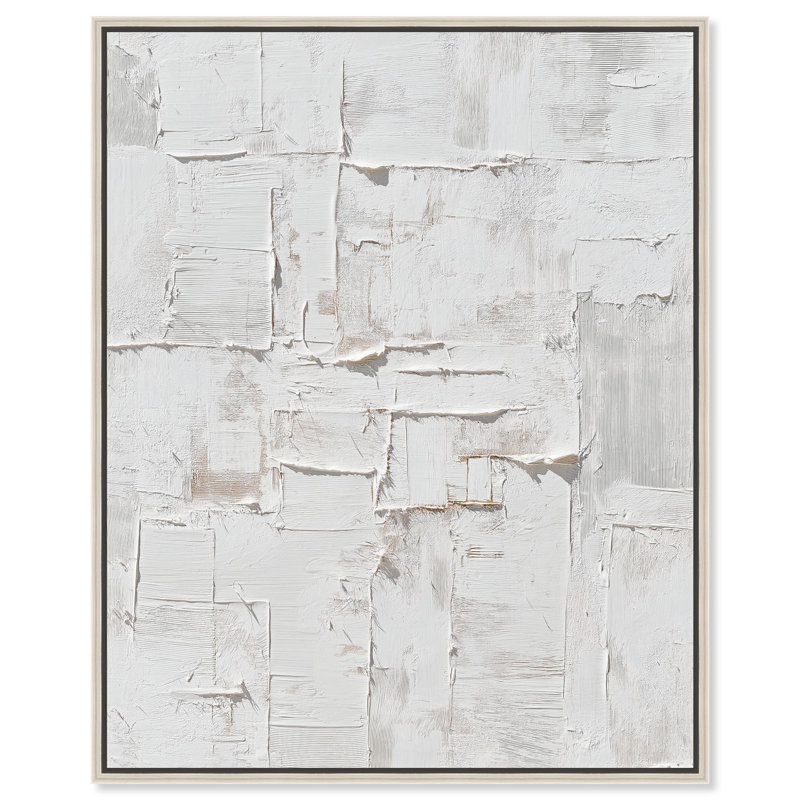 «White Palimpsest Surface I Boho», reproduction d'art sur toile par Art Remedy, H 20 po x l 24 po, Cadre argenté