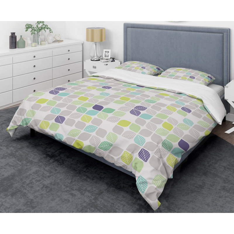  Ensemble de housse de couette avec feuilles Mid-Century, Housse simple + 1 taie décorative