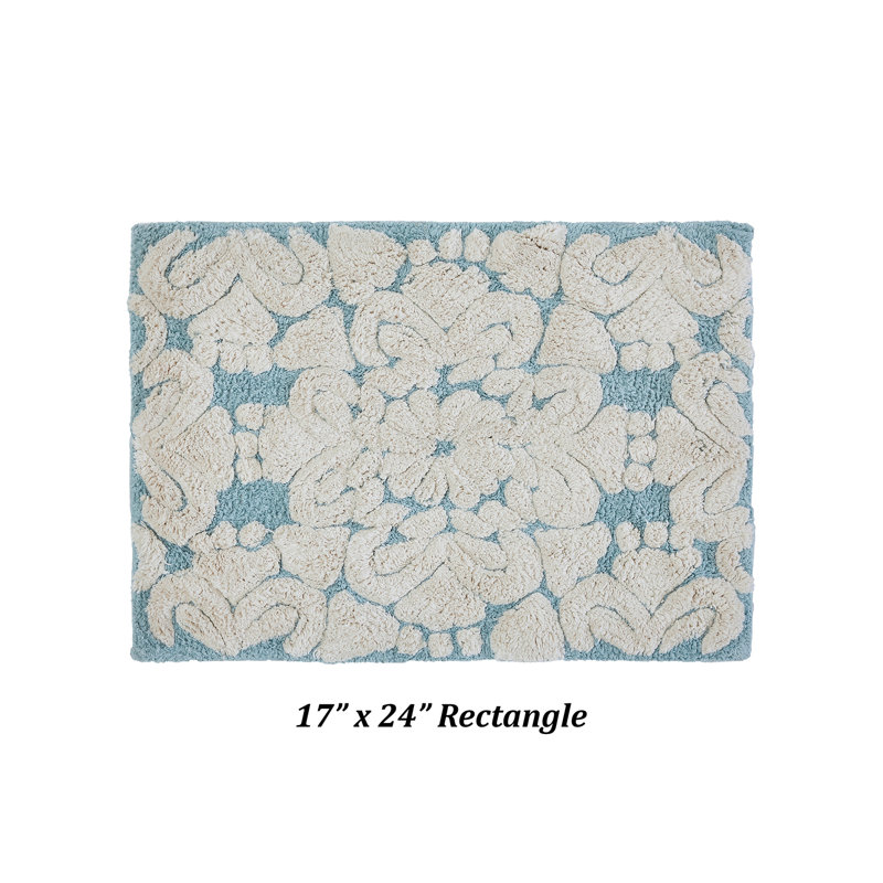 Danitra 100% Cotton 1885 GSM Bath Rug with Non-Slip Latex Backing, Soft Absorbent Machine Washable Bathroom Mat, Medallion Design, 17" x 24", Blue